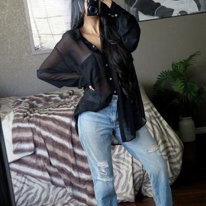 American Apparel sheer black Button down blouse